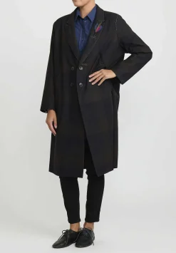 Umit Unal Hand-Stitched Double Breasted Wool Coat In Brown & Black Check