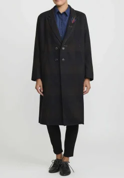 Umit Unal Hand-Stitched Double Breasted Wool Coat In Brown & Black Check