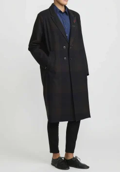 Umit Unal Hand-Stitched Double Breasted Wool Coat In Brown & Black Check