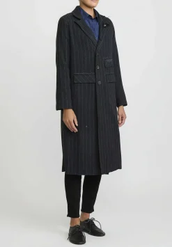 Umit Unal Hand-Stitched Pinstripe Wool Coat In Blue & Black