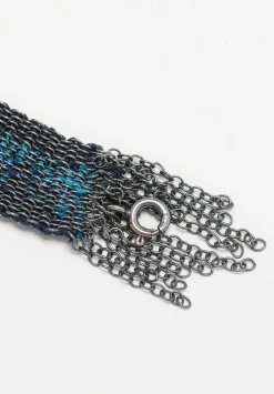 Stephanie Schneider Handwoven Silver And Silk Bracelet In Grey & Blue
