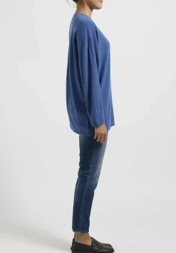 Hania New York Hania Cashmere Sasha Long Crewneck In Soft Denim