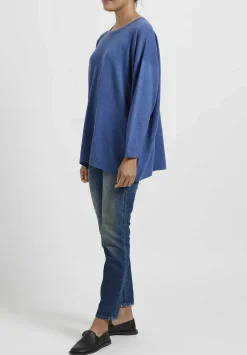 Hania New York Hania Cashmere Sasha Long Crewneck In Soft Denim