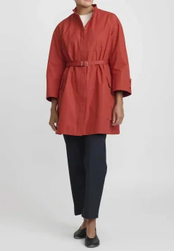 Jil Sander Heavy Organic Cotton Poplin Belted Vestito Tunic In Maroon