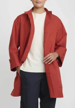 Jil Sander Heavy Organic Cotton Poplin Belted Vestito Tunic In Maroon