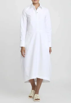 Jil Sander Heavy Organic Cotton Poplin A-Line Midi Dress In Optic White