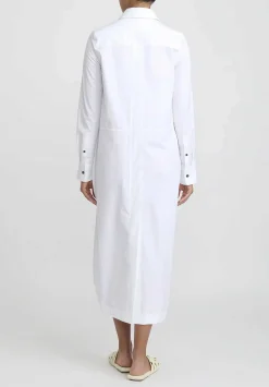 Jil Sander Heavy Organic Cotton Poplin A-Line Midi Dress In Optic White