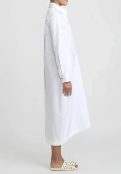 Jil Sander Heavy Organic Cotton Poplin A-Line Midi Dress In Optic White