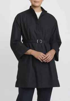 Jil Sander Heavy Organic Cotton Poplin Belted Vestito Tunic In Black