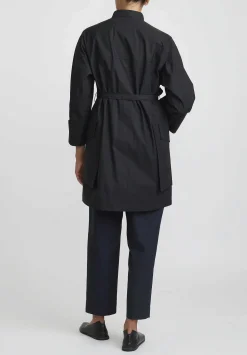Jil Sander Heavy Organic Cotton Poplin Belted Vestito Tunic In Black
