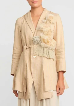 A Tentative Atelier Hemp Linen & Hand Smocked Joely Jacket In Rose Brown