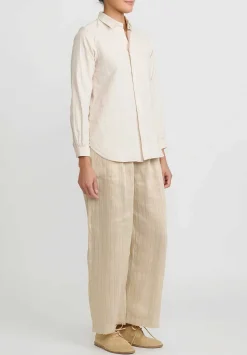 A Tentative Atelier Hemp Linen Stripe Elastic Waist Geisel Pants In Beige Natural