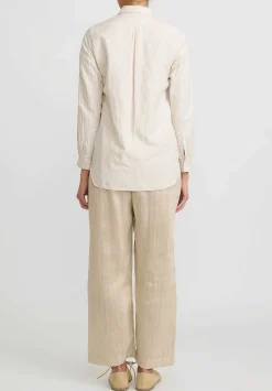 A Tentative Atelier Hemp Linen Stripe Elastic Waist Geisel Pants In Beige Natural