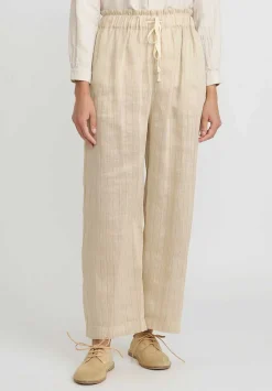 A Tentative Atelier Hemp Linen Stripe Elastic Waist Geisel Pants In Beige Natural