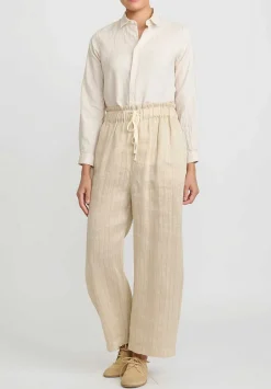 A Tentative Atelier Hemp Linen Stripe Elastic Waist Geisel Pants In Beige Natural
