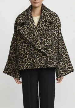 Uma Wang Jacquard Floral Damask ''Kianni'' Jacket In Black & Tan