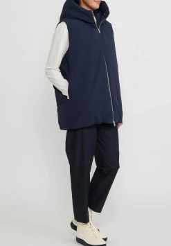 Jil Sander+ Jil Sander Long Hooded Down Gilet Vest In Navy Blue