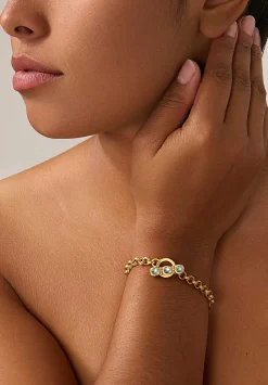 Prounis 22K, Double Link Chain Bracelet With Aquamarine Clasp