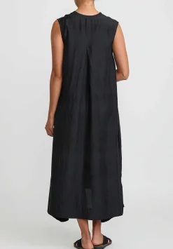 Kaval Khadi Silk And Linen Sleeveless A-Line Dress In Black