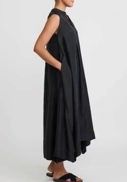 Kaval Khadi Silk And Linen Sleeveless A-Line Dress In Black