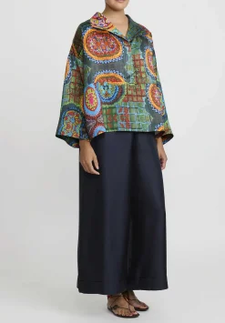 Rianna + Nina Kipos Claudia Blouse In Dasos, Green & Blue