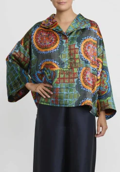 Rianna + Nina Kipos Claudia Blouse In Dasos, Green & Blue