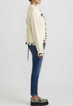 Sacai Knitted Blouson With Faux Leather Cord Threading In Off White