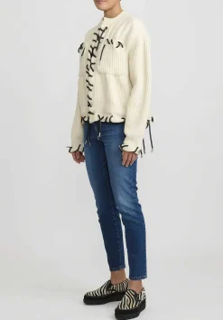 Sacai Knitted Blouson With Faux Leather Cord Threading In Off White