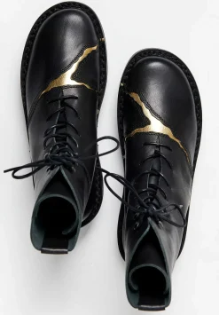 Trippen Lace Up Kintsugi Boot In Black & Gold
