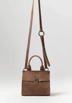 Corîu Laminato Leather Mini Bitta Crossbody Bag In Black & Brown