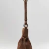 Corîu Laminato Leather Small Bucket Crossbody Bag In Raw Black & Brown