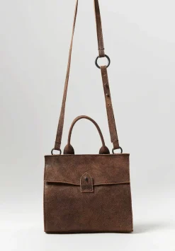 Corîu Laminato Leather Xsmall Bitta Crossbody Bag In Raw Black & Brown