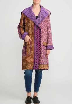 Mieko Mintz 4-Layer Vintage Cotton Medium Pocket Coat In Purple, Brown & Black