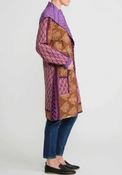 Mieko Mintz 4-Layer Vintage Cotton Medium Pocket Coat In Purple, Brown & Black