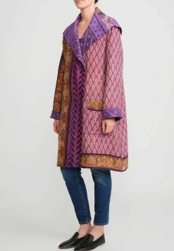 Mieko Mintz 4-Layer Vintage Cotton Medium Pocket Coat In Purple, Brown & Black