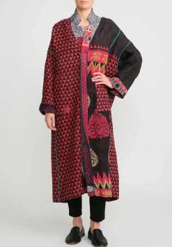 Mieko Mintz 4-Layer Vintage Cotton Oversized Coat In Red, Black And Grey