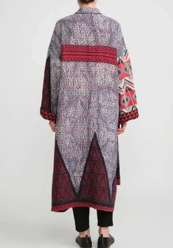 Mieko Mintz 4-Layer Vintage Cotton Oversized Coat In Red, Black And Grey