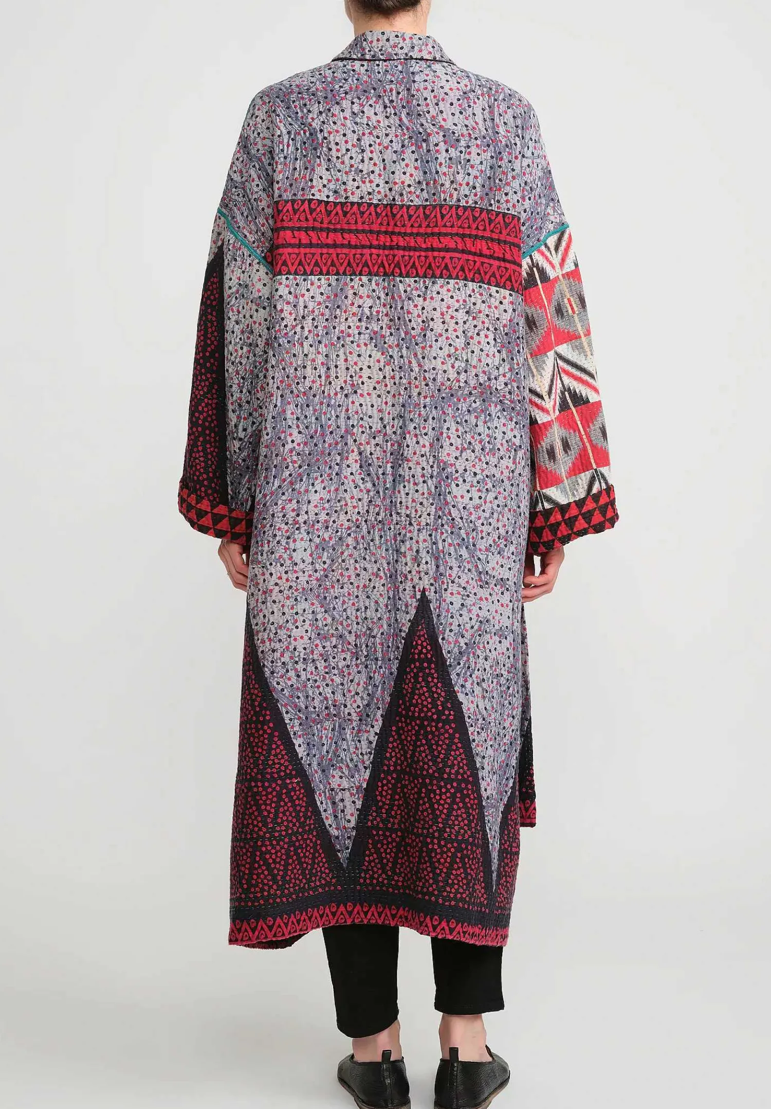 Mieko Mintz 4-Layer Vintage Cotton Oversized Coat In Red, Black And Grey