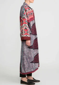 Mieko Mintz 4-Layer Vintage Cotton Oversized Coat In Red, Black And Grey