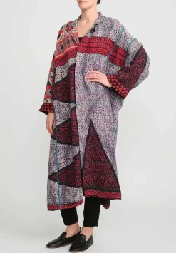 Mieko Mintz 4-Layer Vintage Cotton Oversized Coat In Red, Black And Grey