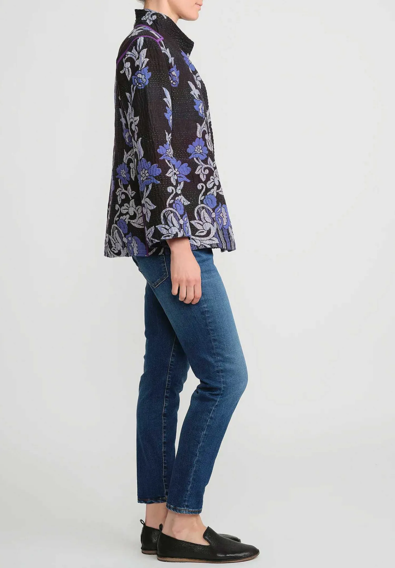 Mieko Mintz 4-Layer Vintage Cotton Short Jacket In Black, Purple & Blue