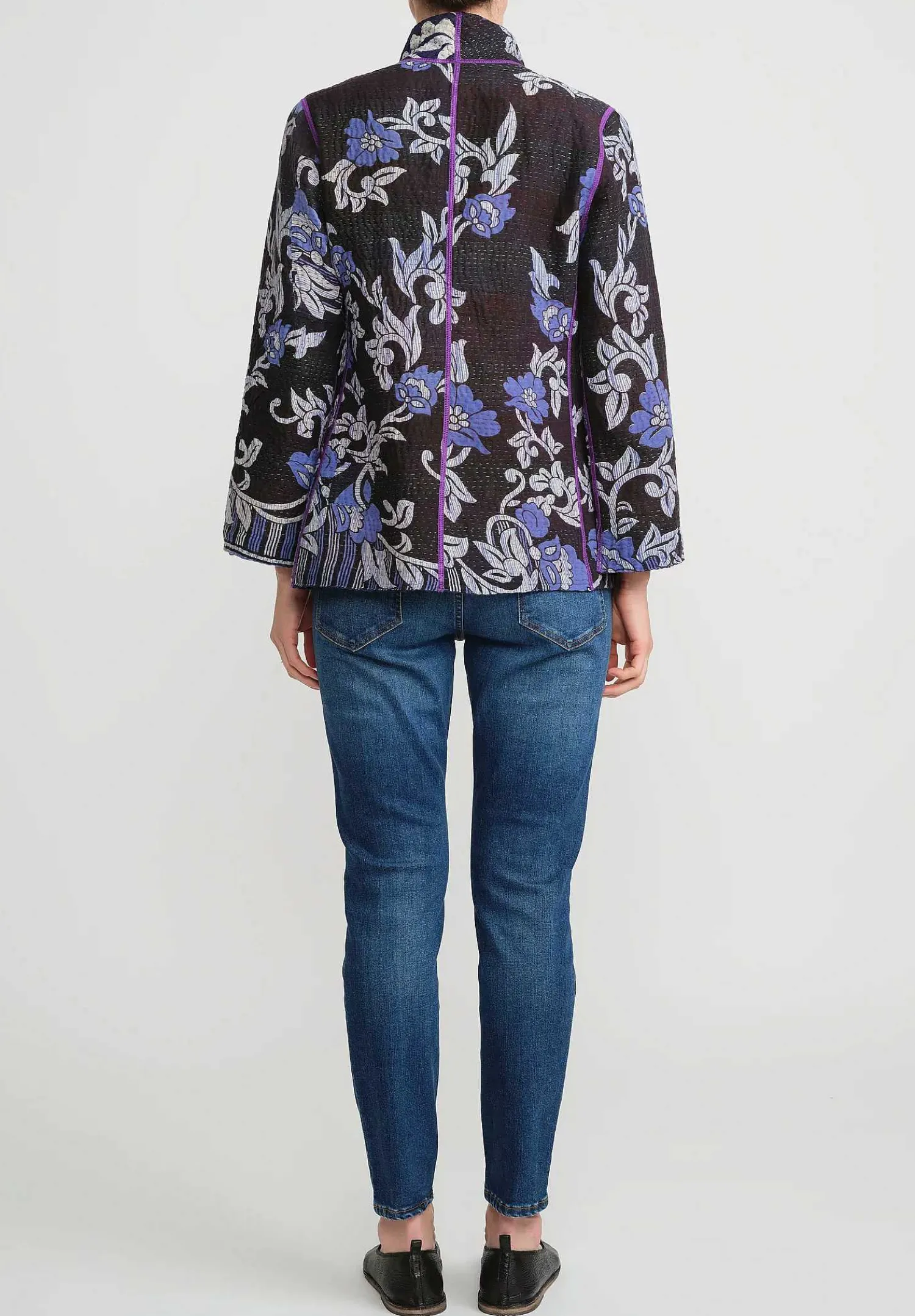 Mieko Mintz 4-Layer Vintage Cotton Short Jacket In Black, Purple & Blue