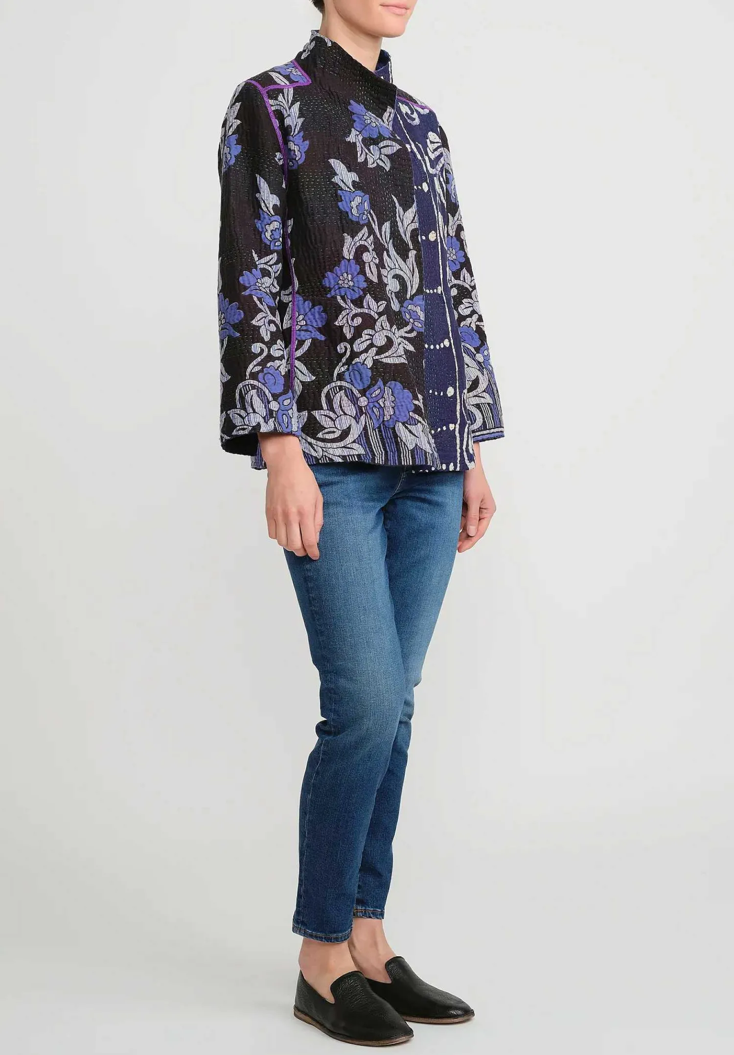 Mieko Mintz 4-Layer Vintage Cotton Short Jacket In Black, Purple & Blue