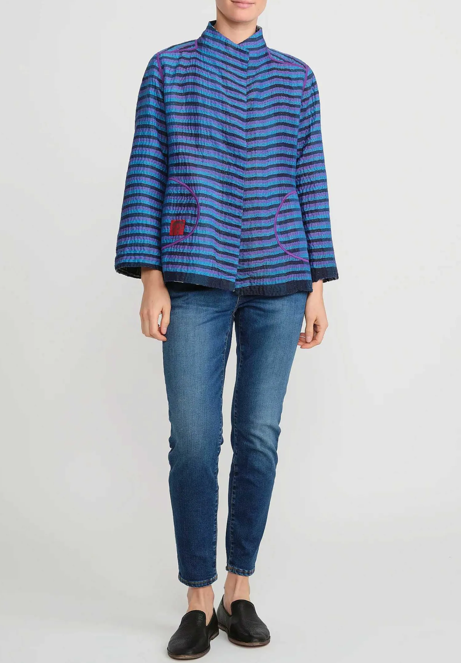 Mieko Mintz 4-Layer Vintage Cotton Short Jacket In Black, Purple & Blue
