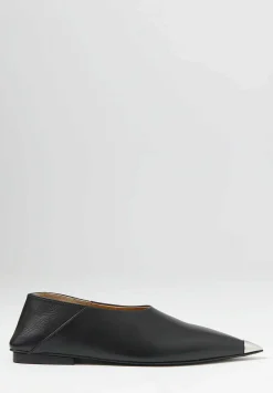 Marsèll Leather ''Ago'' Metal Capped Pointed Toe Ballerina Shoe In Black