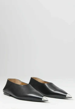 Marsèll Leather ''Ago'' Metal Capped Pointed Toe Ballerina Shoe In Black