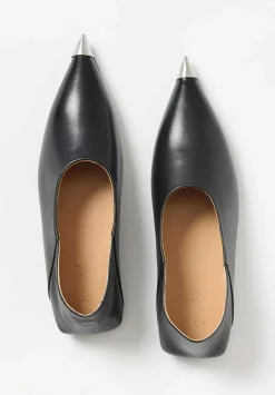 Marsèll Leather ''Ago'' Metal Capped Pointed Toe Ballerina Shoe In Black
