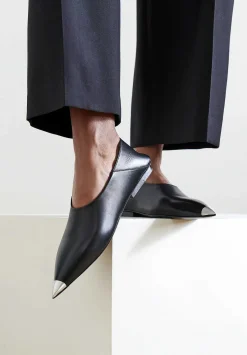 Marsèll Leather ''Ago'' Metal Capped Pointed Toe Ballerina Shoe In Black