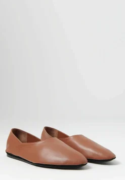 Jil Sander Leather Flat Ballet Slippers In Hazel Brown
