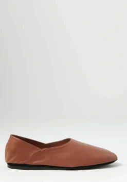 Jil Sander Leather Flat Ballet Slippers In Hazel Brown